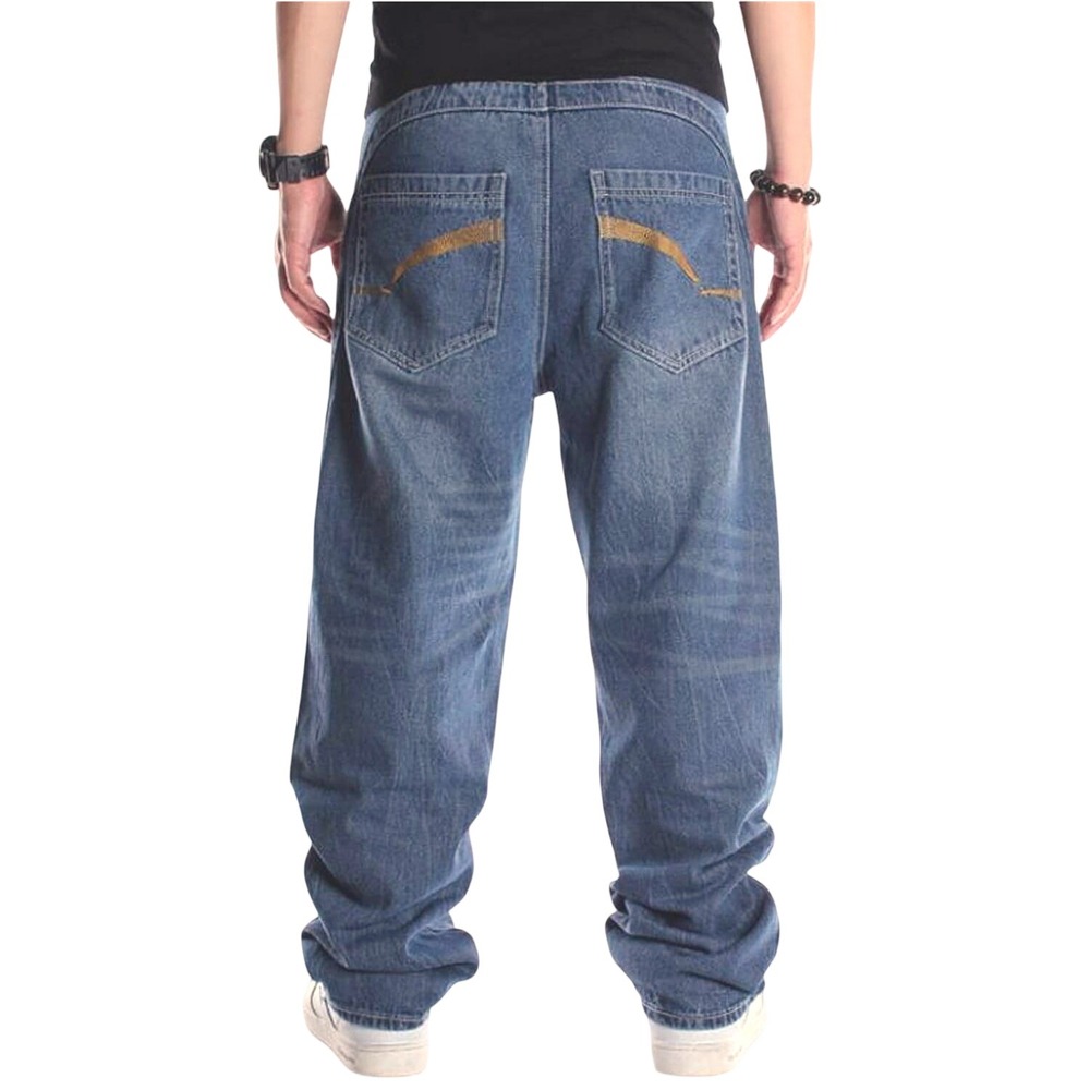 Y2K Baggy Skate Jeans Blue Denim Embroidered Character Wide Leg 42x32